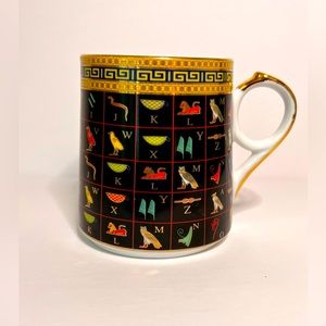 Vintage Egyptian Porcelain Gold Trimmed Hieroglyphics Alphabet Mug Made in Egypt